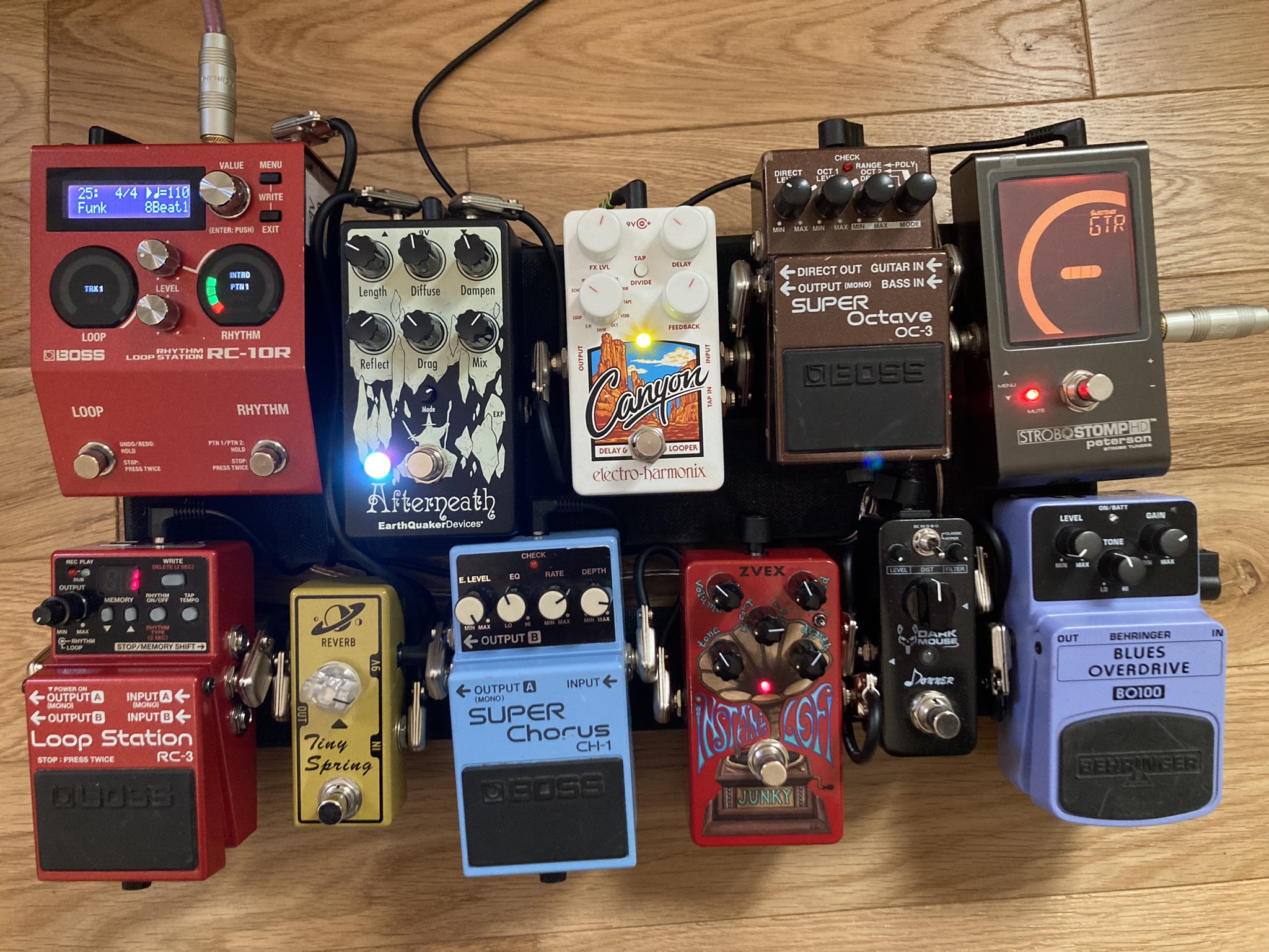 My pedalboard (front) in Jan. 2024