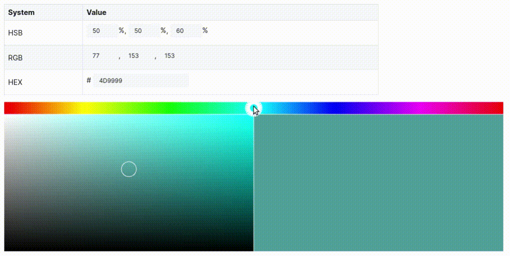 Demo of the complete color picker