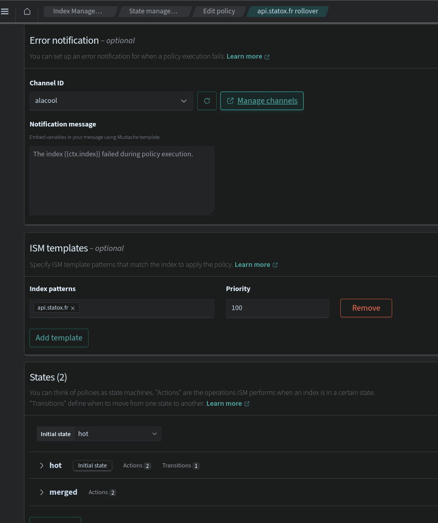 Index policy settings